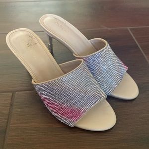 Carvela Women Sandals Open Toe Mule Size 5.5/36 Crystal-embellished Heeled Sexy